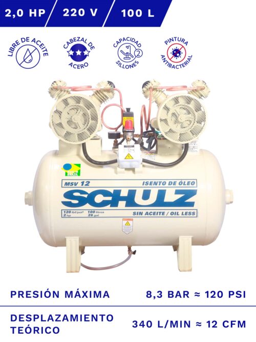 COMPRESOR DE AIRE SCHULZ CSL-10BR 2HP 100L 9.7BAR 10CFM » SERVICOMP