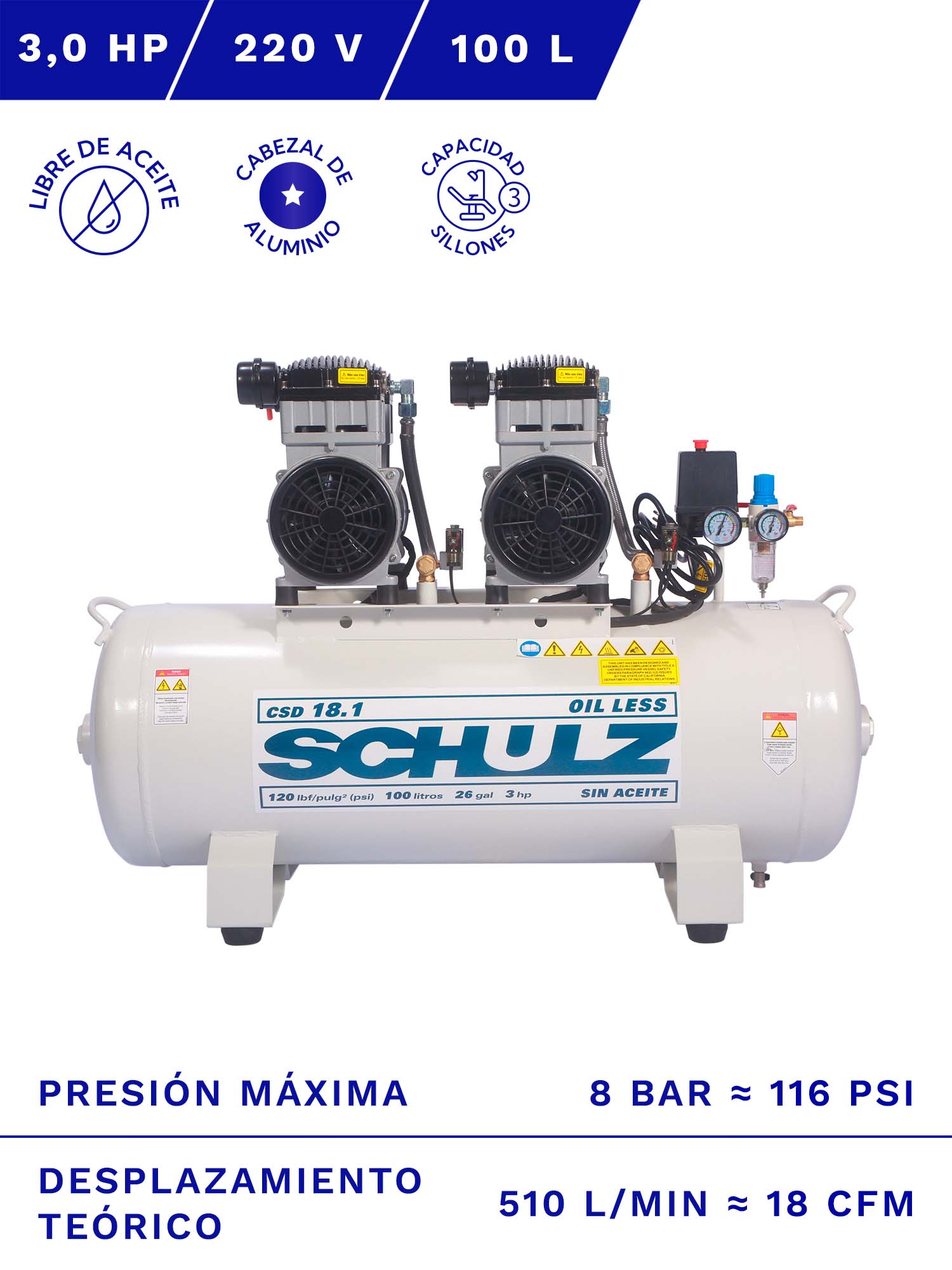 COMPRESOR DE AIRE SCHULZ CSL-10BR 2HP 100L 9.7BAR 10CFM » SERVICOMP