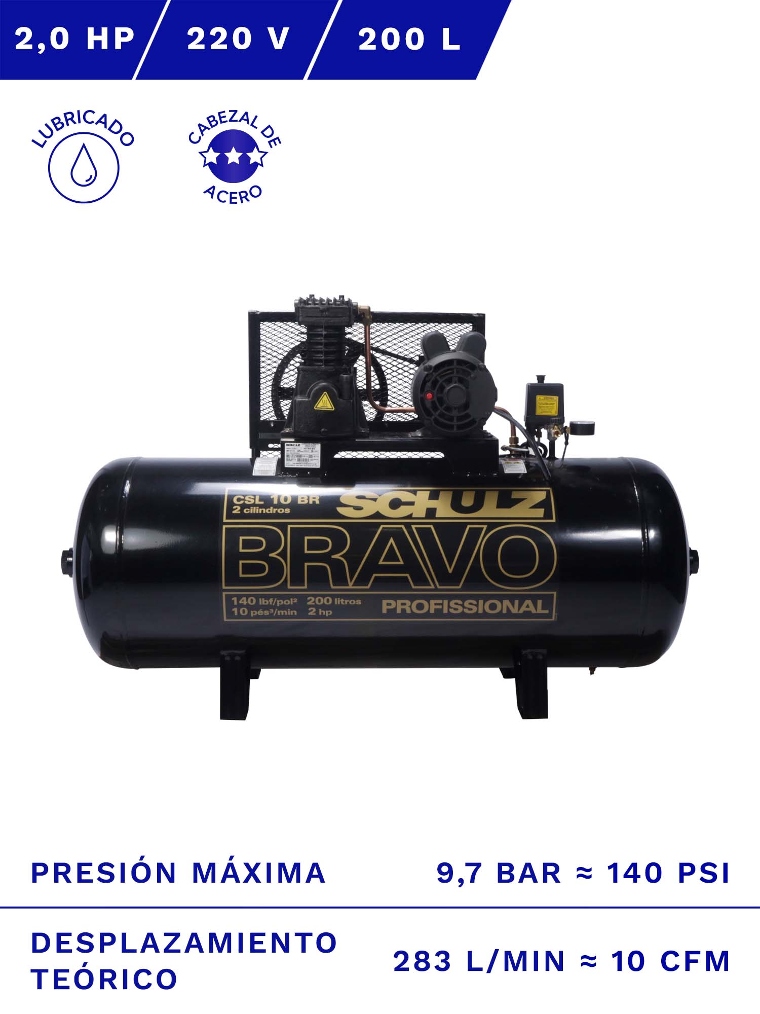 COMPRESOR DE AIRE AIRONE 3HP 200L 10 BAR 15CFM C/RUEDAS » SERVICOMP