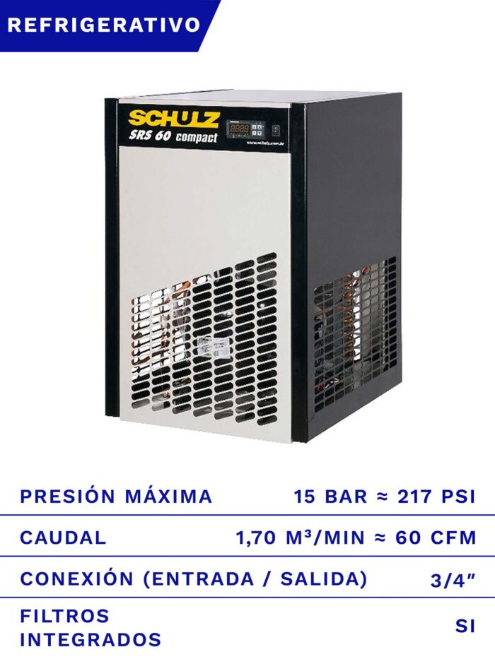 SECADOR DE AIRE REFRIGERATIVO SCHULZ SRS-60 15BAR 60CFM FRENTE