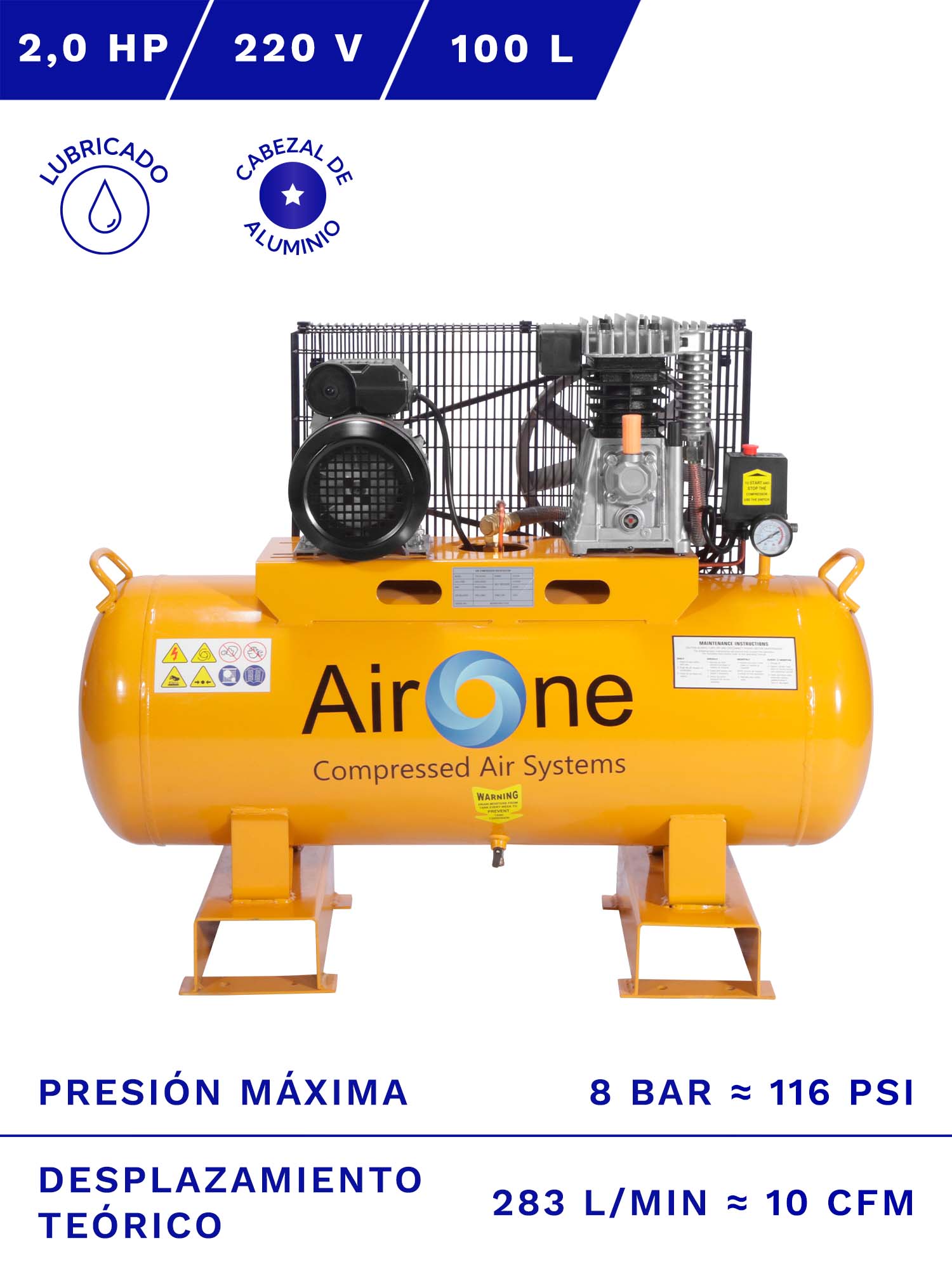 COMPRESOR DE AIRE AIRONE 2HP 100L 8BAR 10CFM » SERVICOMP