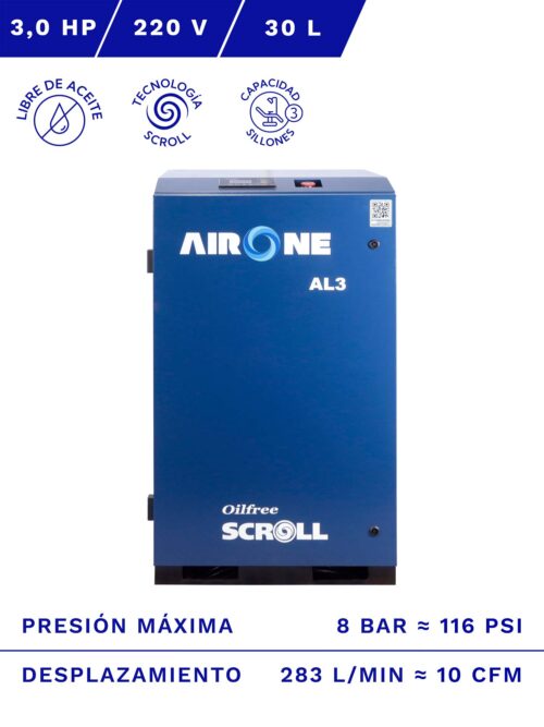 COMPRESOR DE AIRE AIRONE 2HP 100L 8BAR 10CFM C/RUEDAS » SERVICOMP