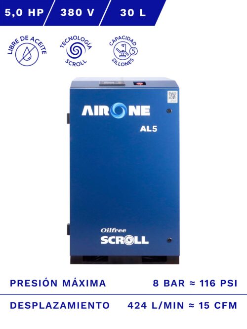 COMPRESOR SCROLL AIRONE LIBRE DE ACEITE 5HP FRENTE