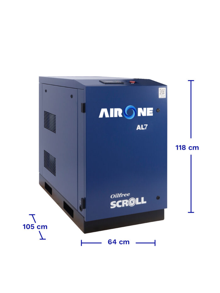 COMPRESOR SCROLL AIRONE LIBRE DE ACEITE 7HP 380VOLT 8.3BAR 24CFM. DIMENSIONES