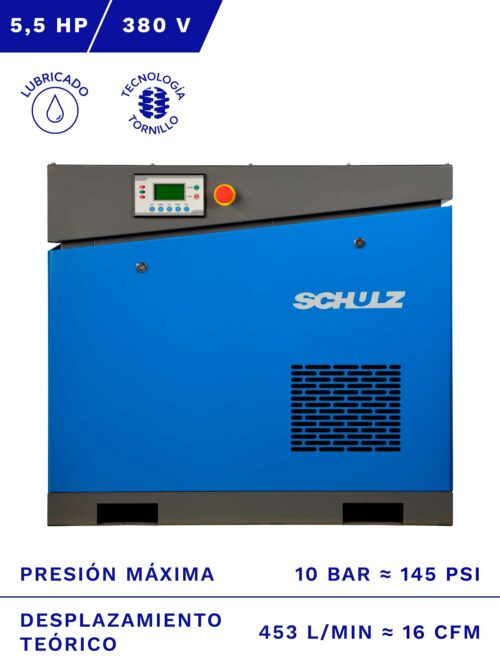 COMPRESOR DE TORNILLO SCHULZ 5.5HP 10BAR 16CFM frente