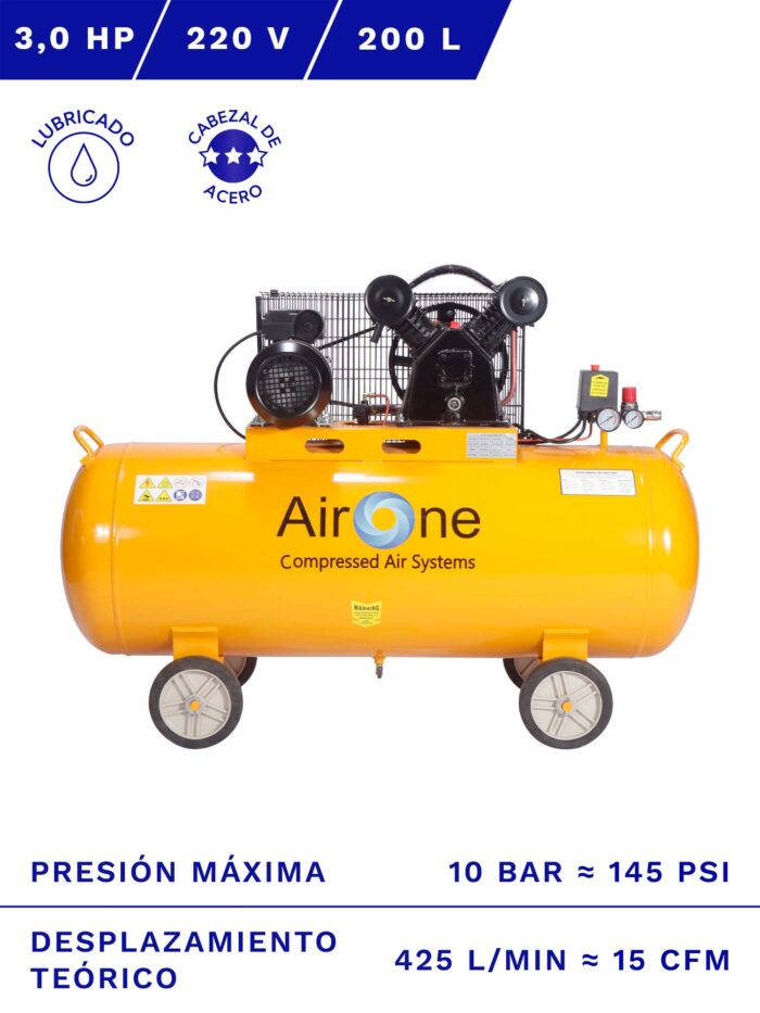 COMPRESOR AIRONE 3.0 HP 200LTS. FRENTE