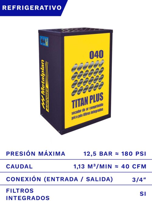 SECADOR DE AIRE REFRIGERATIVO METALPLAN TITAN-040 16BAR 40CFM FRENTE