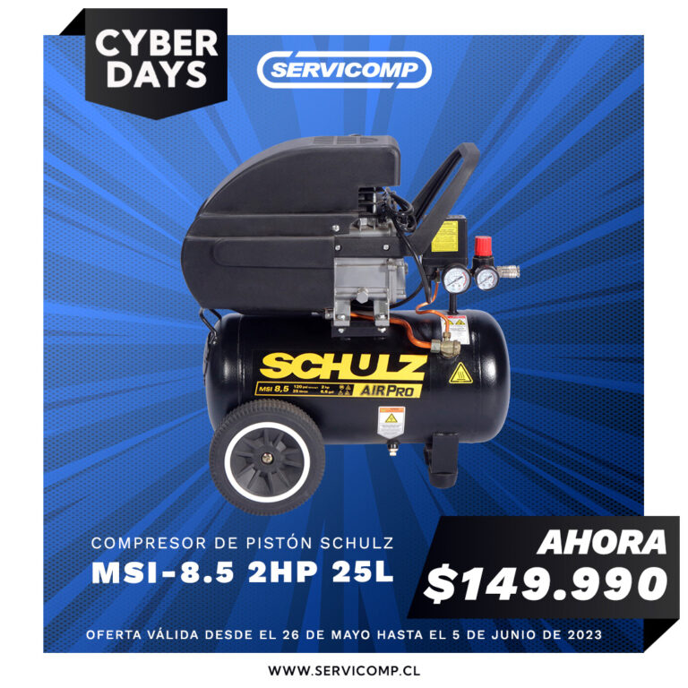 COMPRESOR DE AIRE SCHULZ MSI-8.5 2HP 25L 8.3BAR 8.5CFM-OFERTA