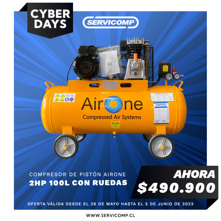 COMPRESOR DE AIRE AIRONE 2HP 100L 8BAR 10CFM C/RUEDA-OFERTA