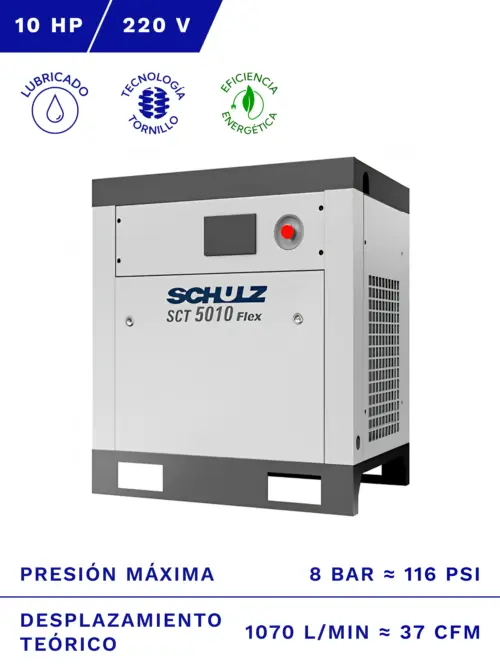 COMPRESOR DE TORNILLO ROTATIVO SCT 5010 FLEX - VELOCIDAD VARIABLE Y ALTA EFICIENCIA